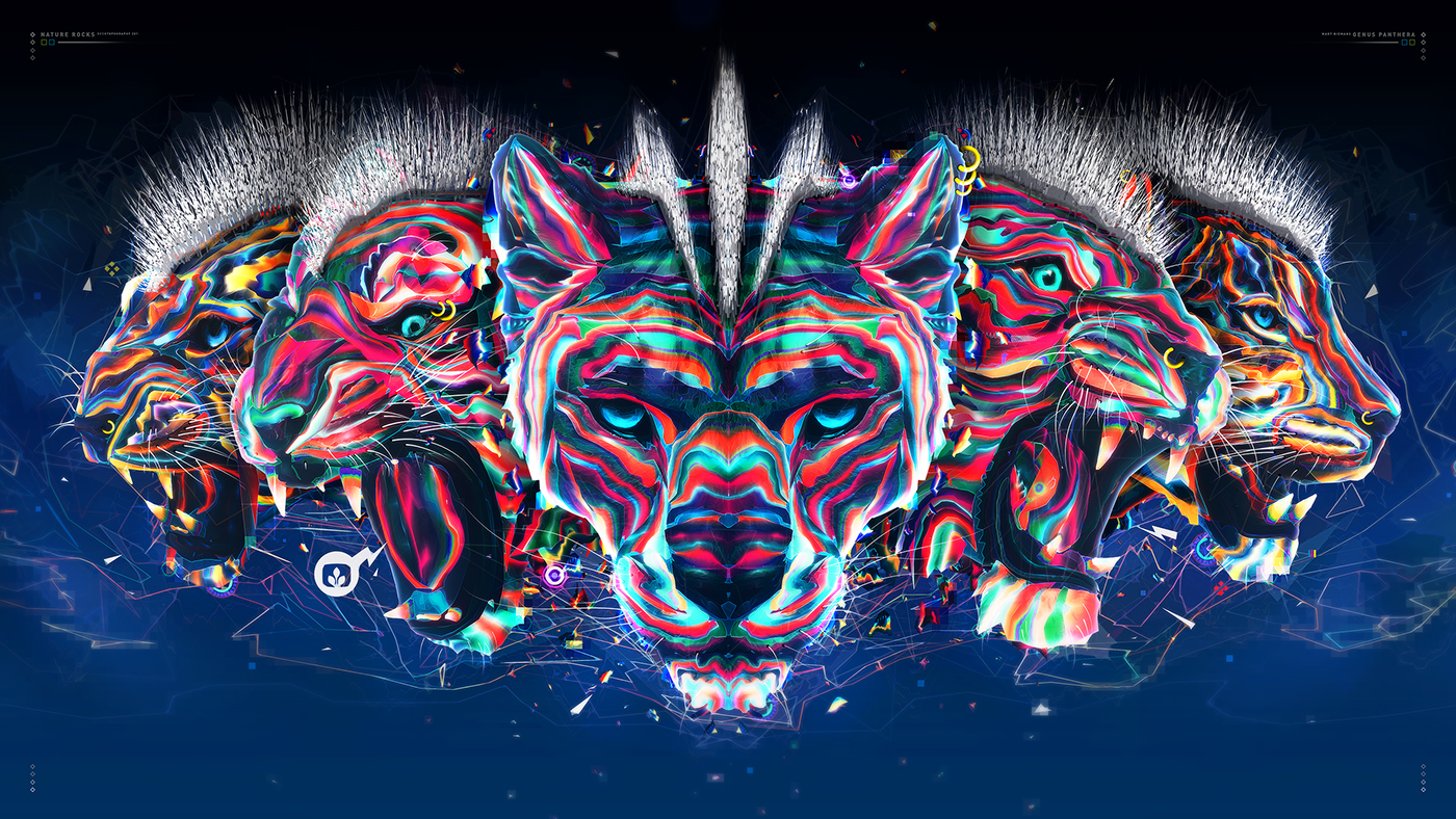 Nature tiger lion rocks neon leopard jaguar Ps25Under25 bright vector band animal wallpaper future glow