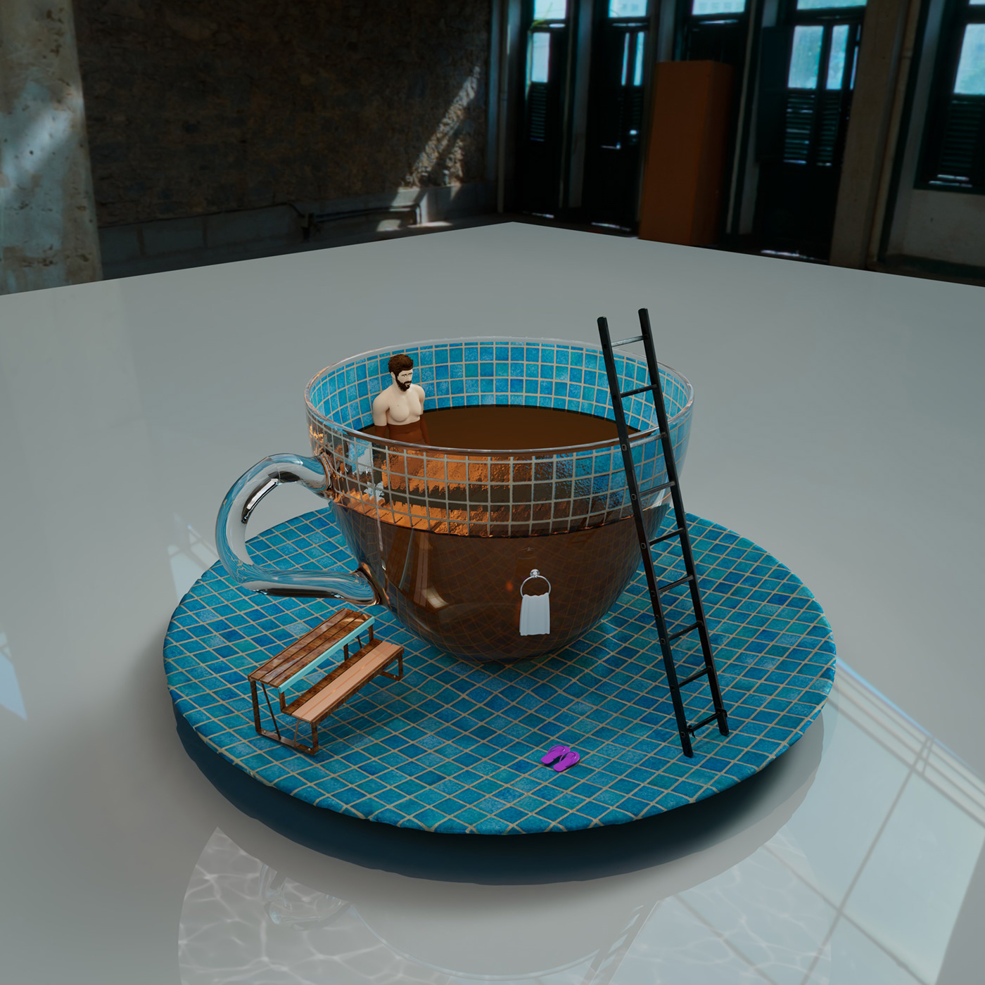 abstract Coffee coffee shop Digital Art  Food  ILLUSTRATION  Love modern Pool swimming