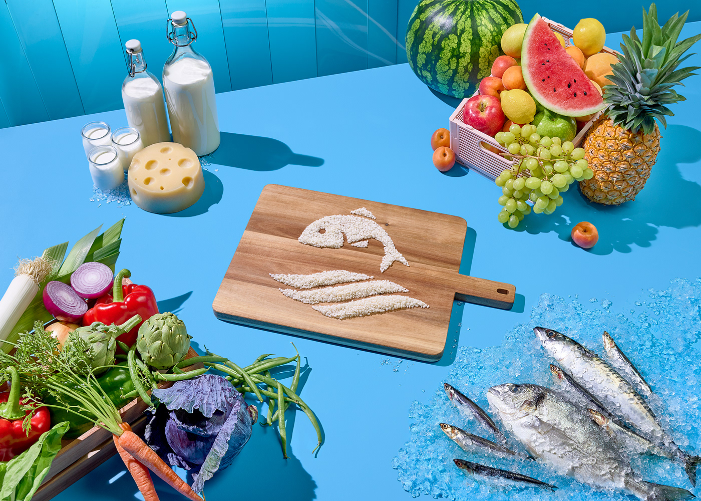 animation  campaign Cheese fish fresh food fruits ice loops stop motion vegetables