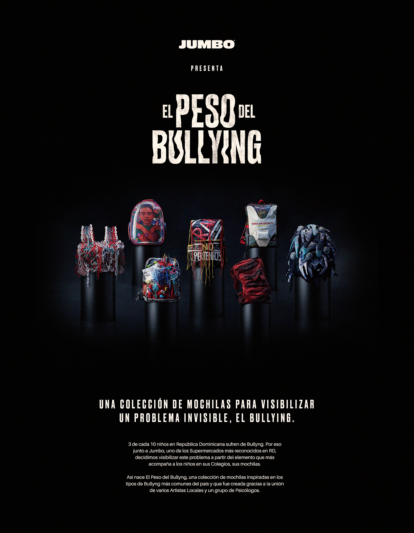 Bullying school Education children Jumbo Republica Dominicana mochila Bullying Campaign design marketing  