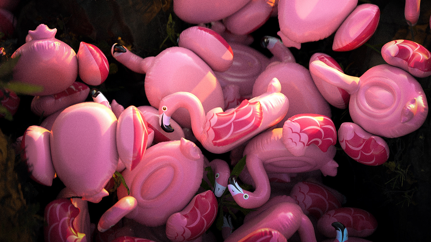 3D CGI Landscape simulation sunset surreal clone flamingo LendArt Nature