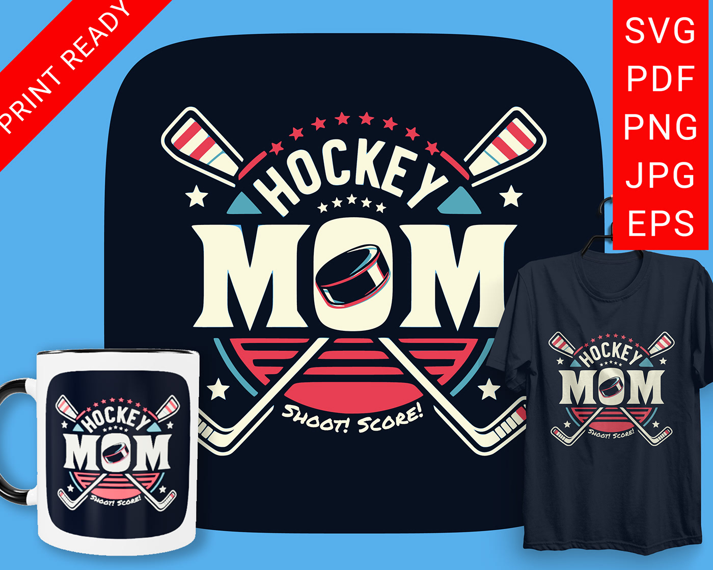 Hockey Mom SVG hockey logo on skates with the kids. prints for ma shirts, mugs. Print Ready