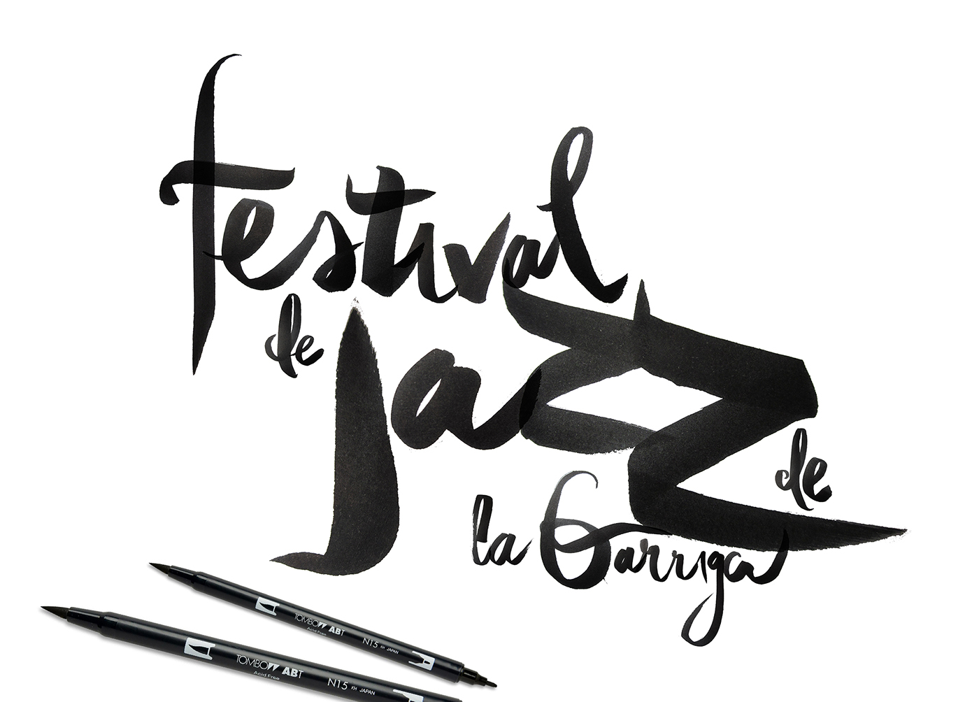 festival jazz lettering letter letters brushpen brush pen poster flyer brochure magenta cyan White black Double Bass