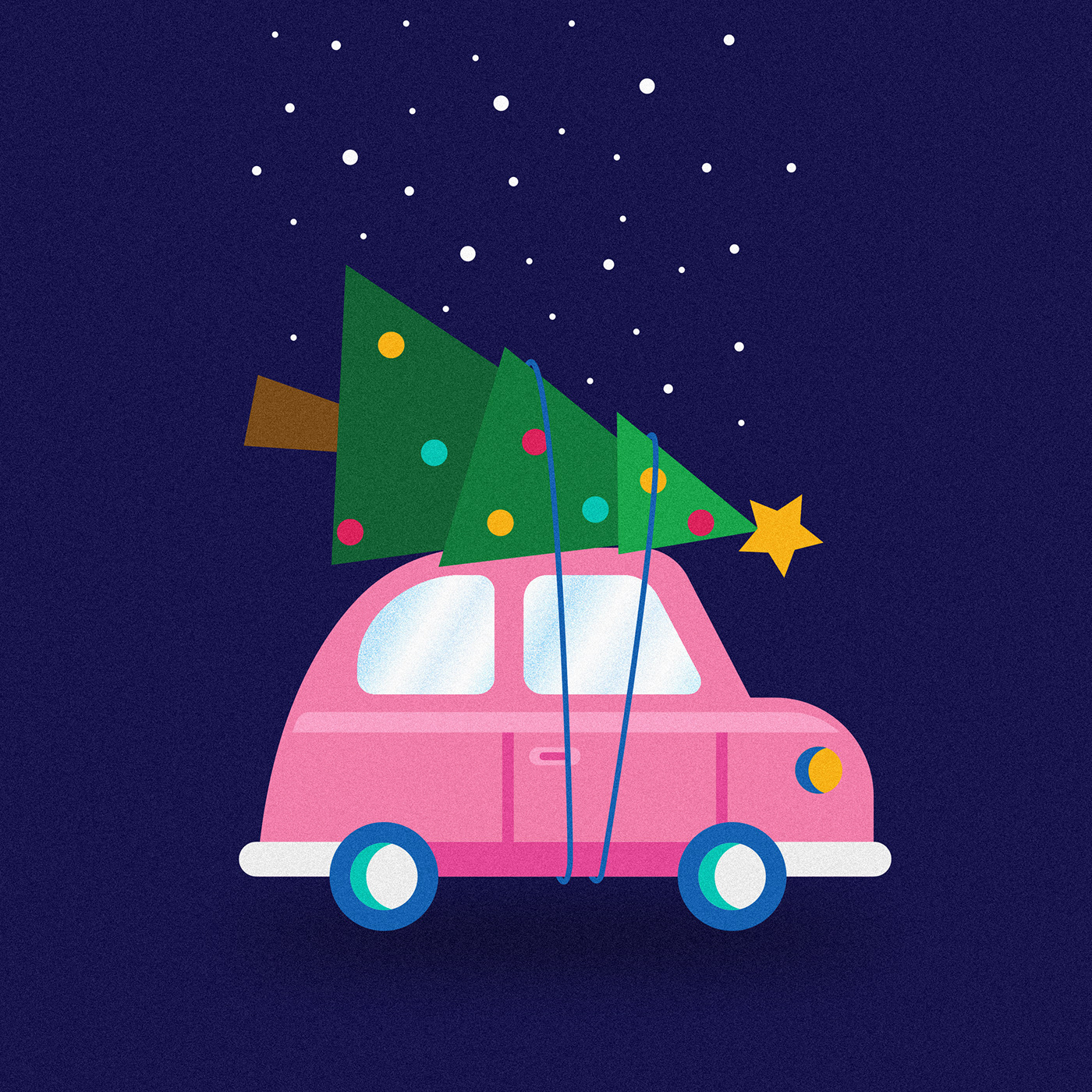 car cat illustration Christmas Christmas At Home festive season flat design grain ILLUSTRATION  Minimalism