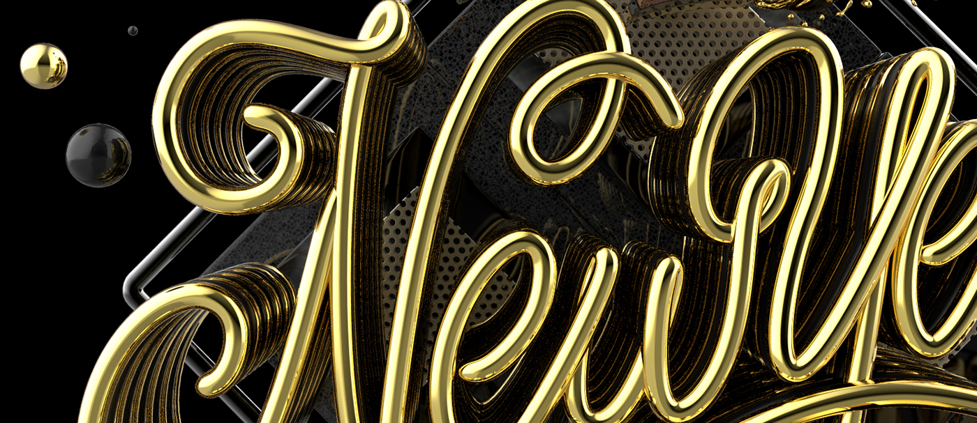 lettering 3D pool party new year 3D typography golden 3D lettering