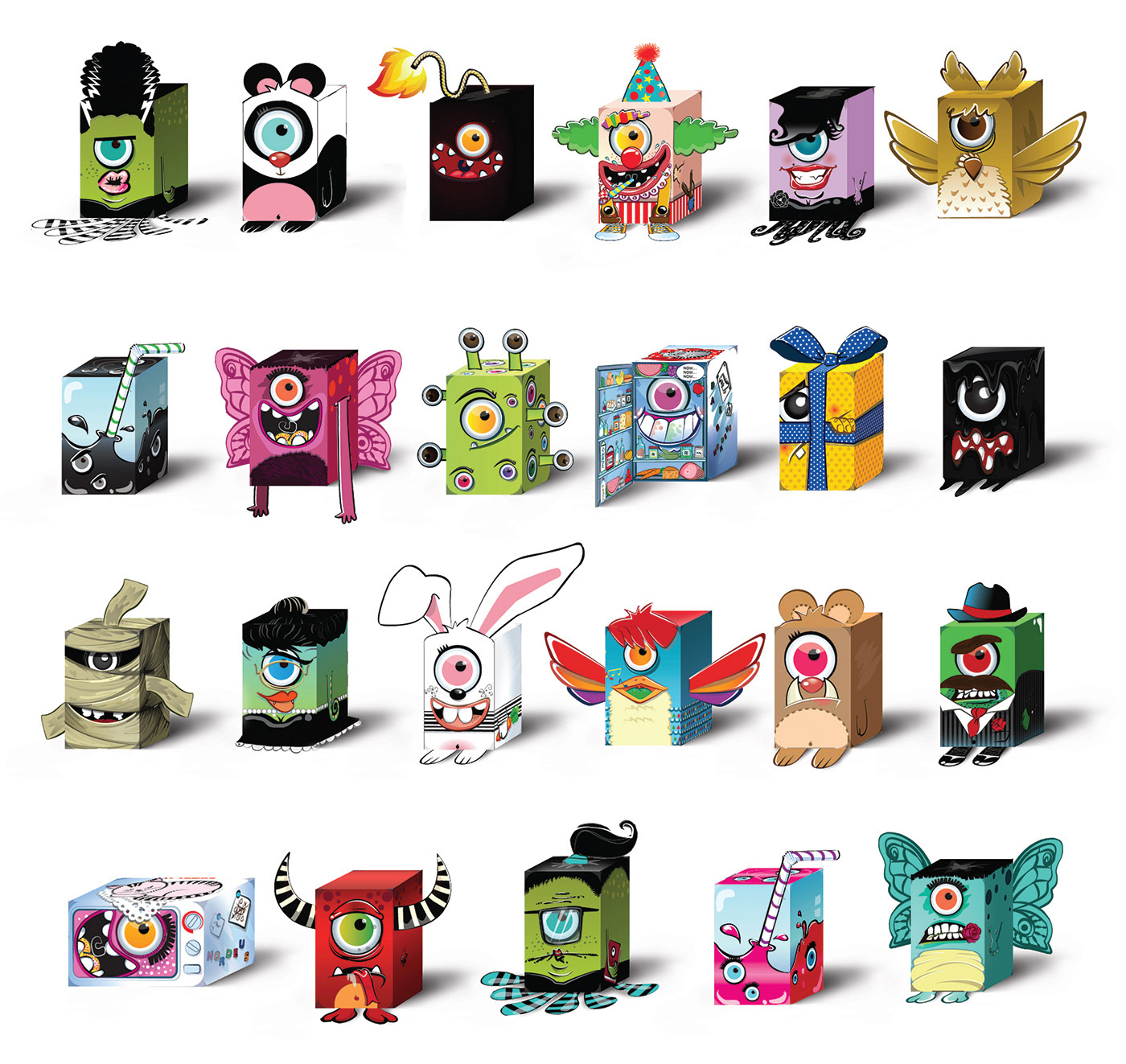 cardboard monster toy Character design  digital vector One eye cartoon