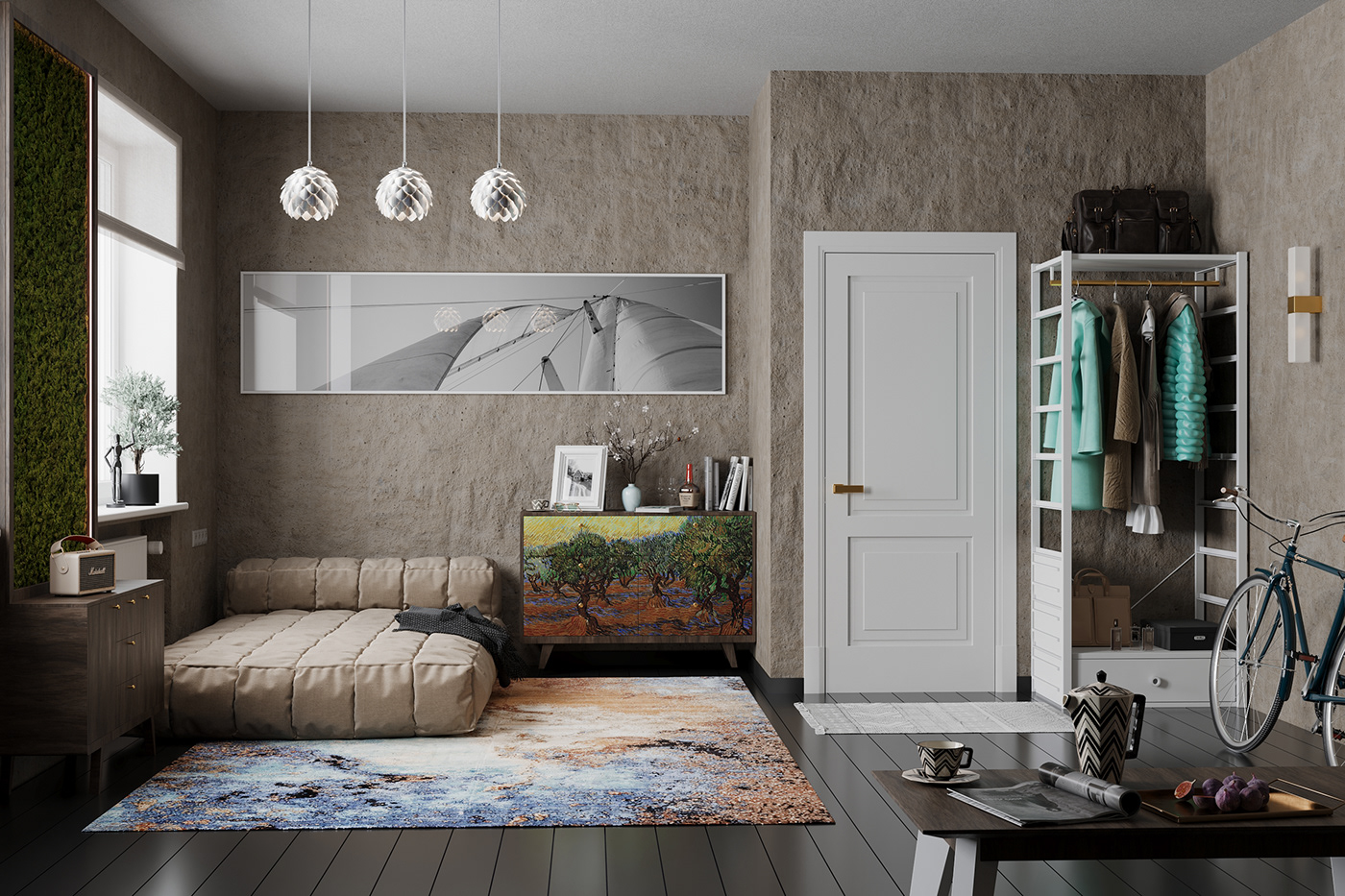 living Interior visualization interior design  3ds max corona modern Render van gogh