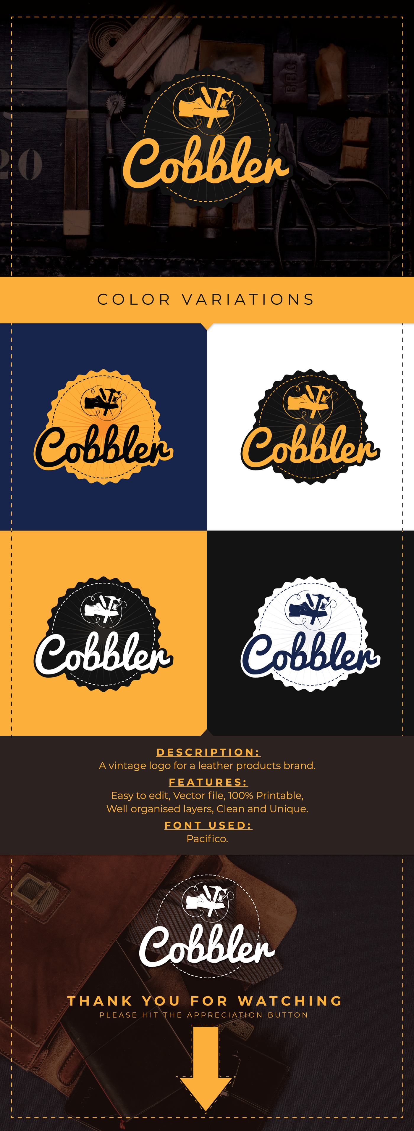 Cobbler logo vintage leather branding  Retro badge vector graphic design  ai