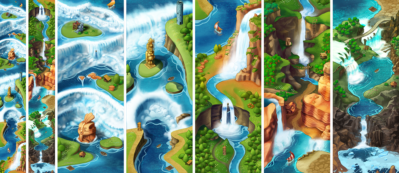 map ILLUSTRATION  waterfall colorfull water Nature river game video game