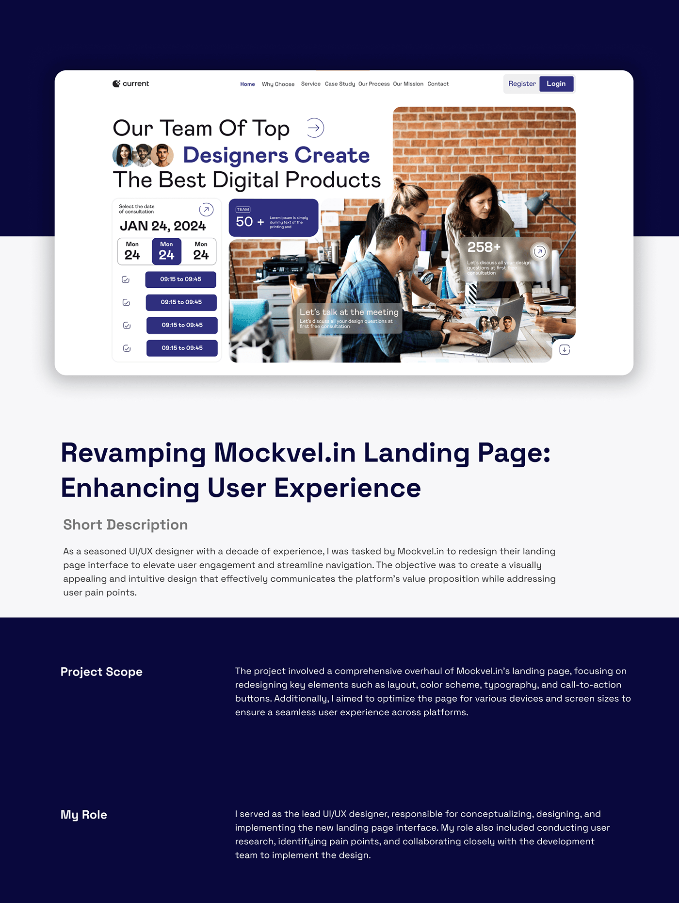 "Sleek website layout for a creative agency"

