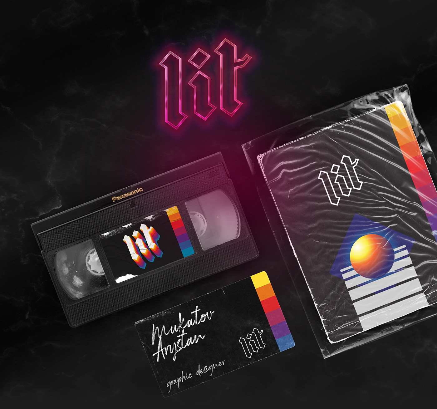 80s branding  cassette lit neon Production Retro team vhs video