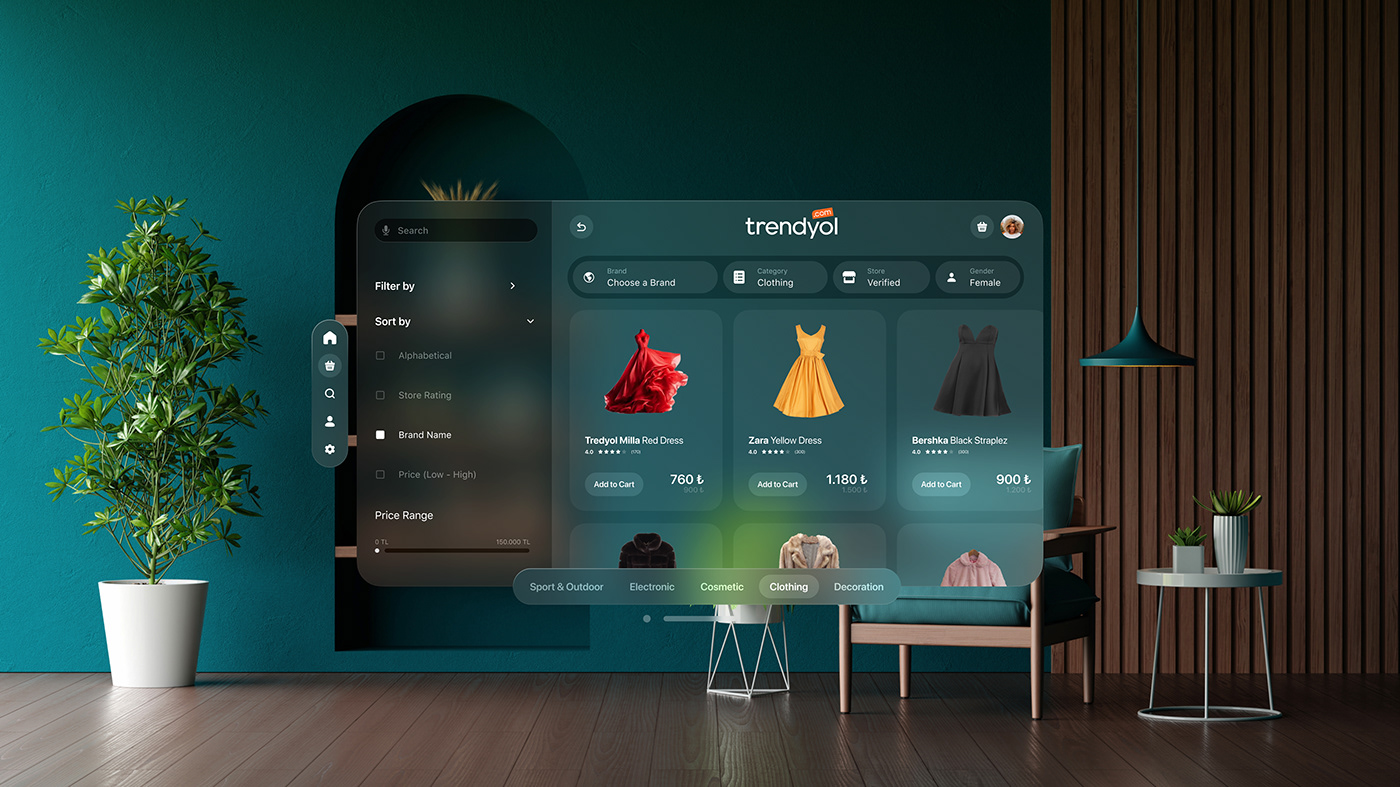 trendyol vision pro ui design Arayüz UI/UX app design user interface Experience vision pro ui
