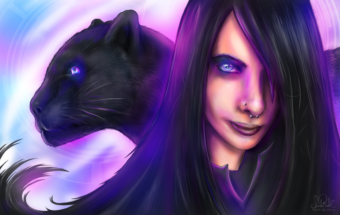 gothic gothic girl panther Black Cat ILLUSTRATION  Retro neonlights
