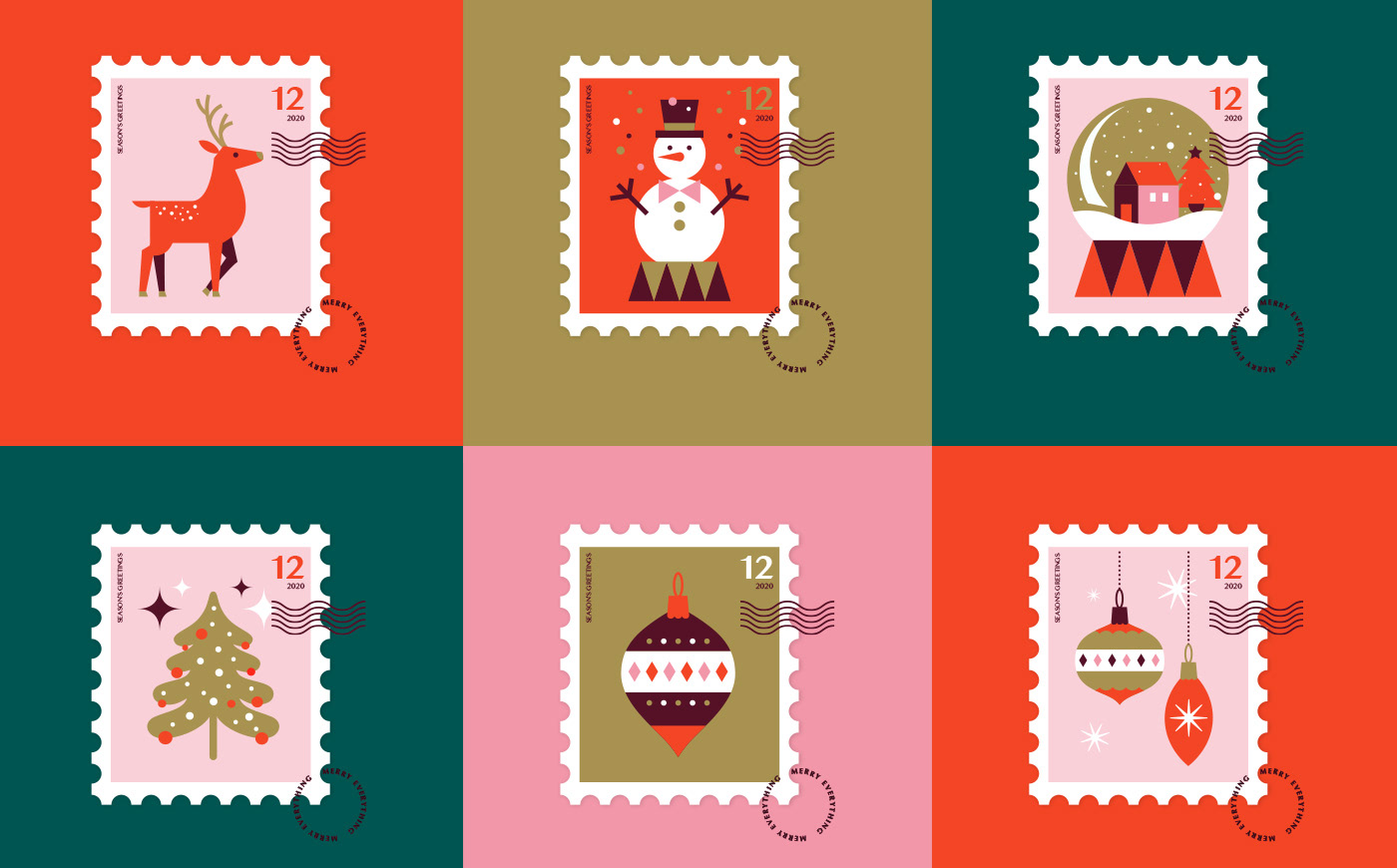 Christmas geometric gift wrapping greeting cards minimalist reindeer Scandinavian Stamp Design Vector Illustration xmas