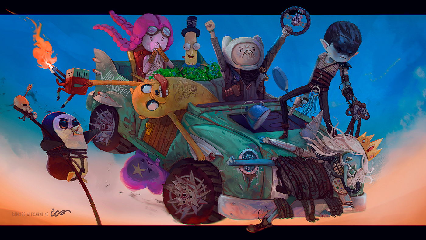 Mad Max Adventure Time crossover Furiosa MAX Finn princess bubblegum marceline fanart Truck
