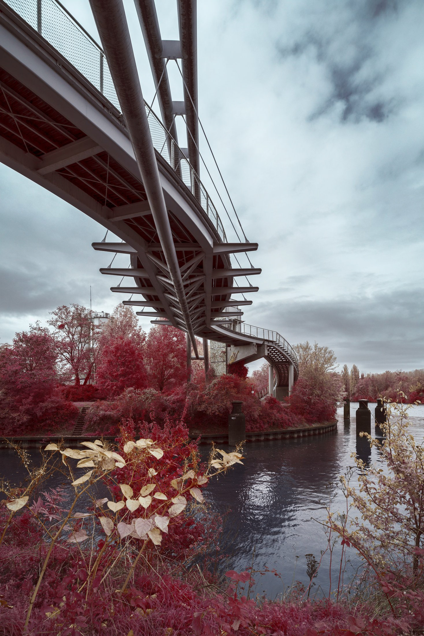 footbridge architecture infrared Photography  infrared photography bridge harbour water Aerochrome kolarivision