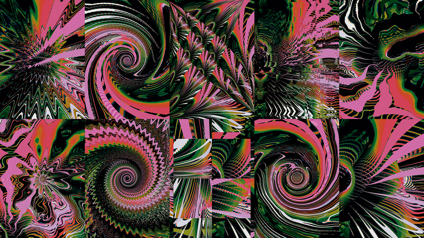 abstract Digital Art  floral glitch art leaves Mandala pattern print wallpaper wheatpaste