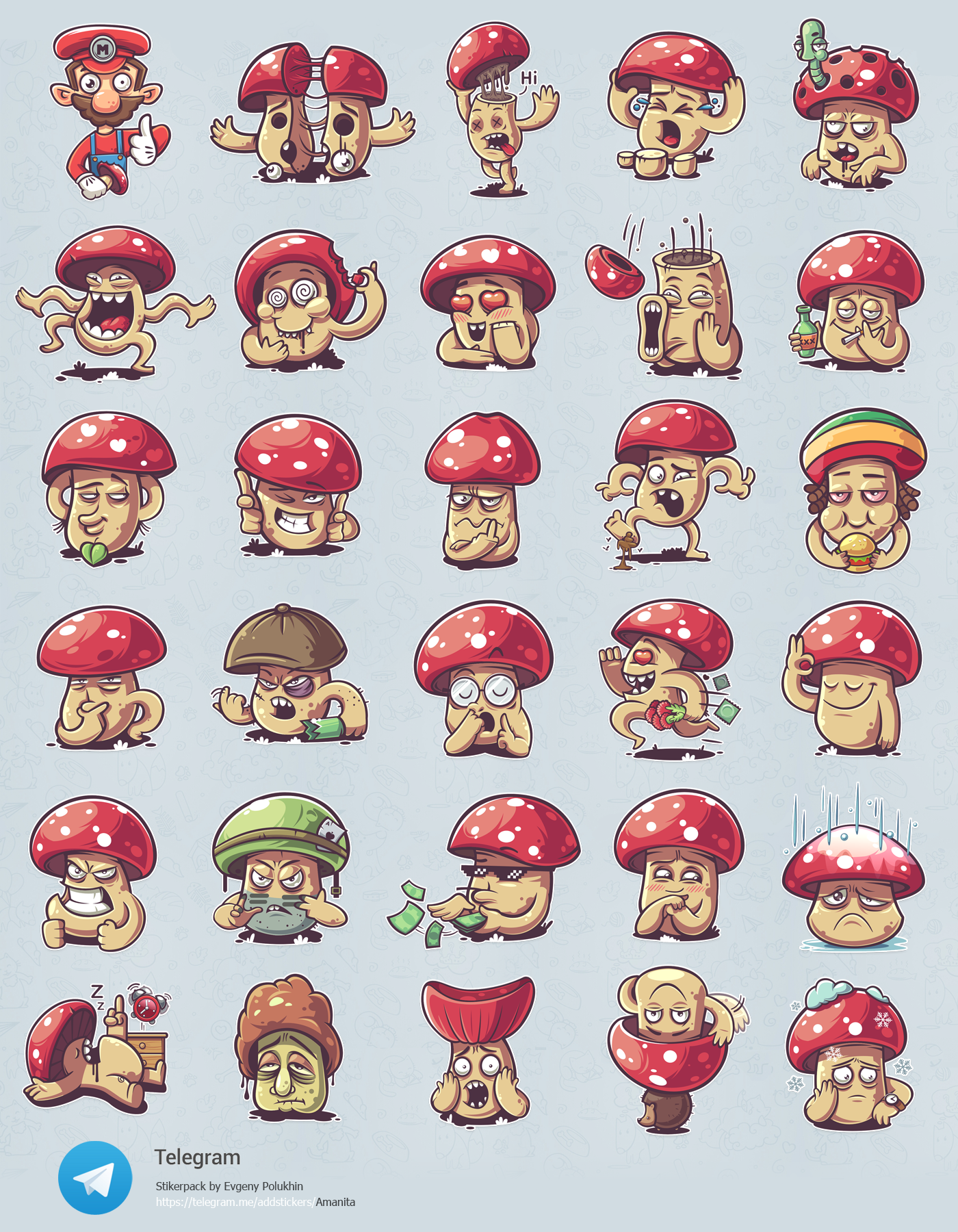 stickers characters mushroom funny vector