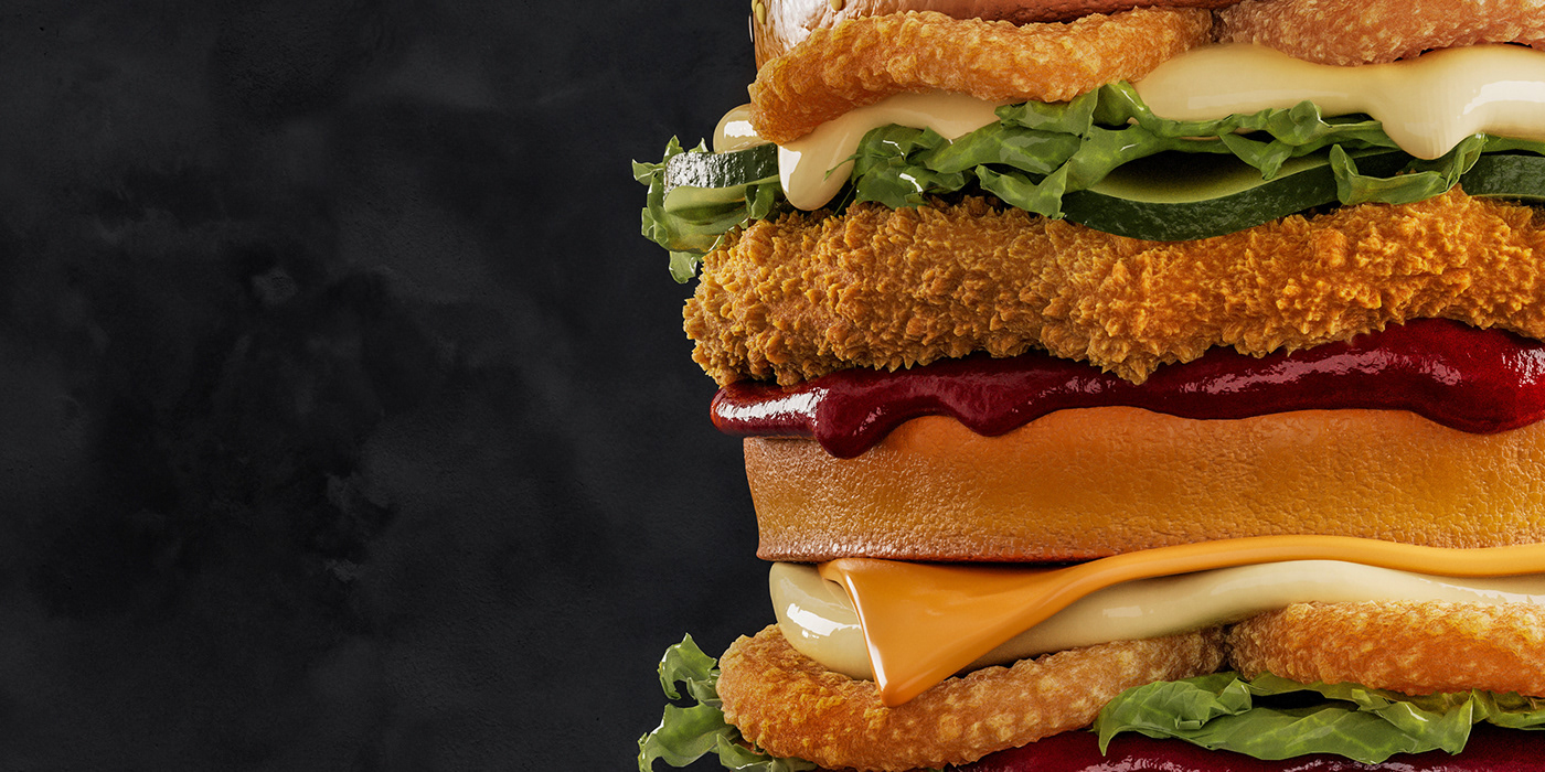 Fast food burger Food  Graphic Designer 3dFood CGI cinema 4d Digital Art  ILLUSTRATION  Food CGI