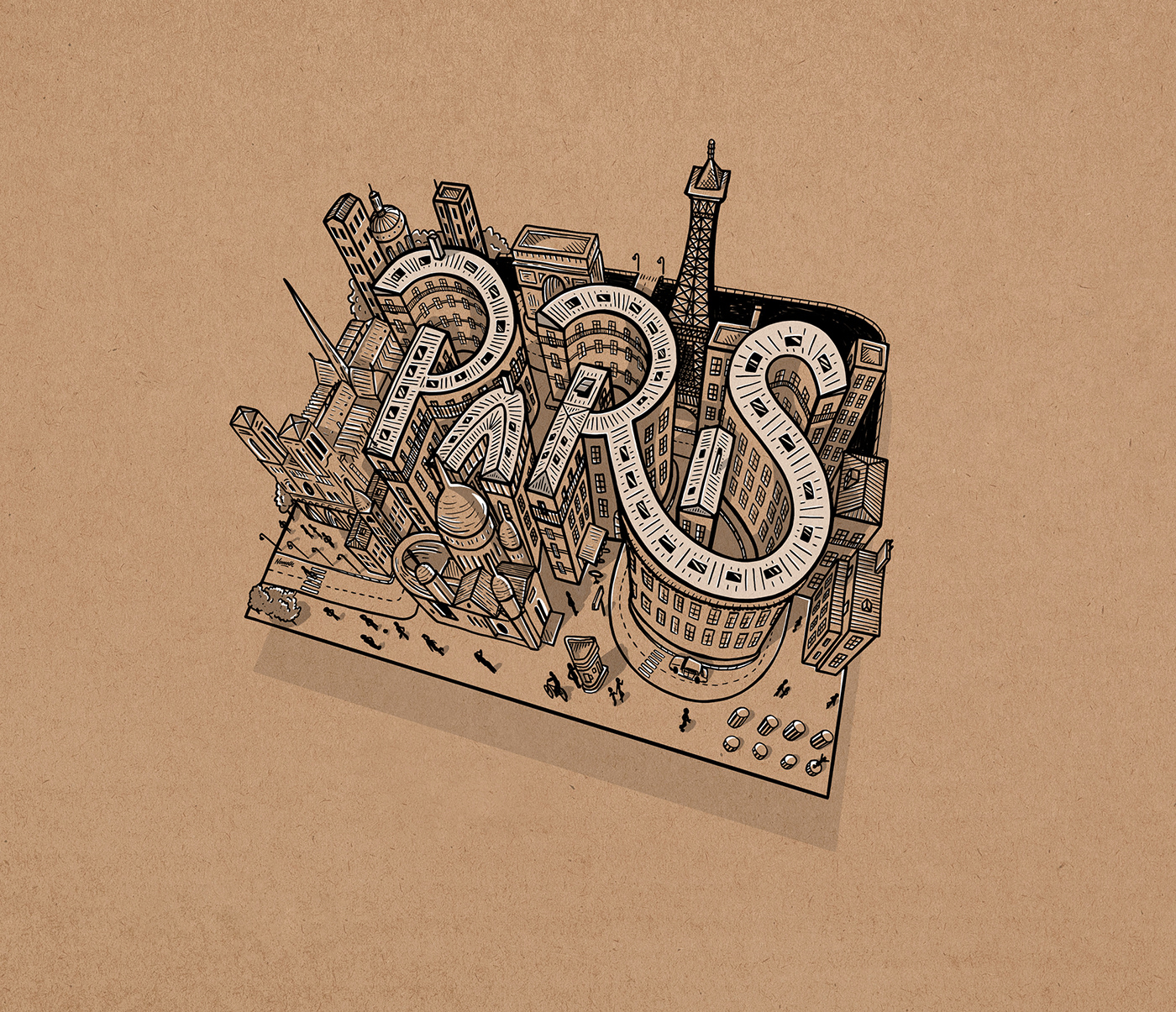 3D lettering 3D Type city Layout lettering Paris poster type type design typography  