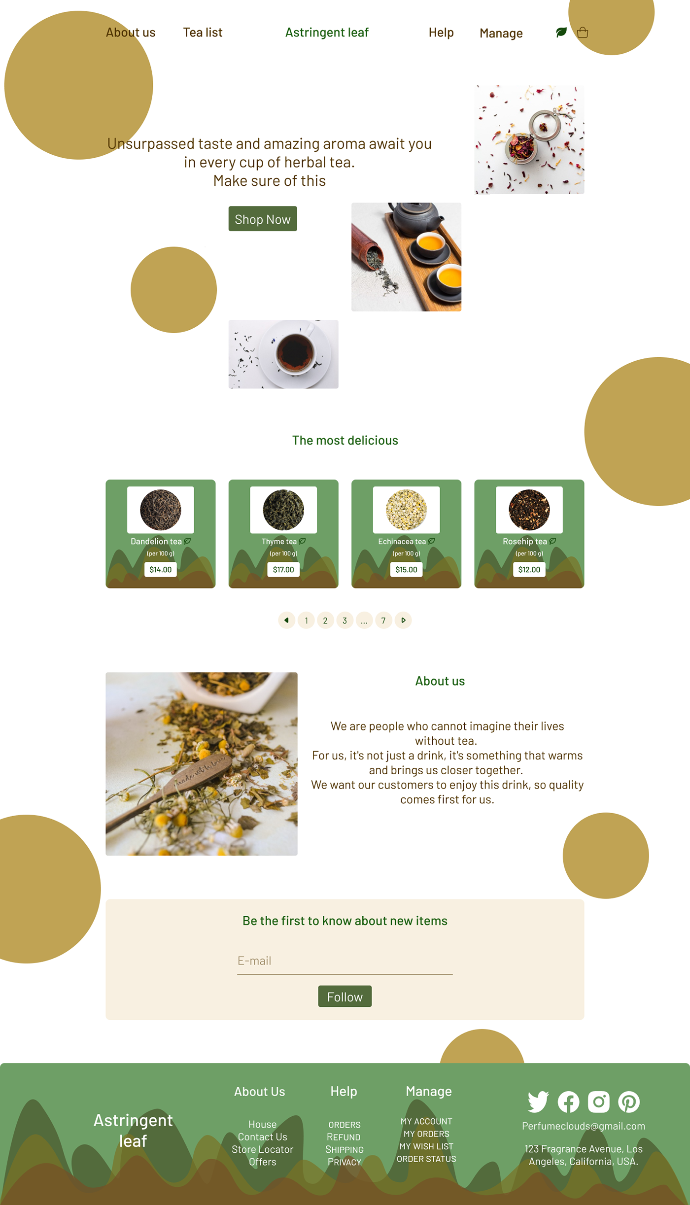 tea green leaves Web Design  UI/UX Figma Tea shop