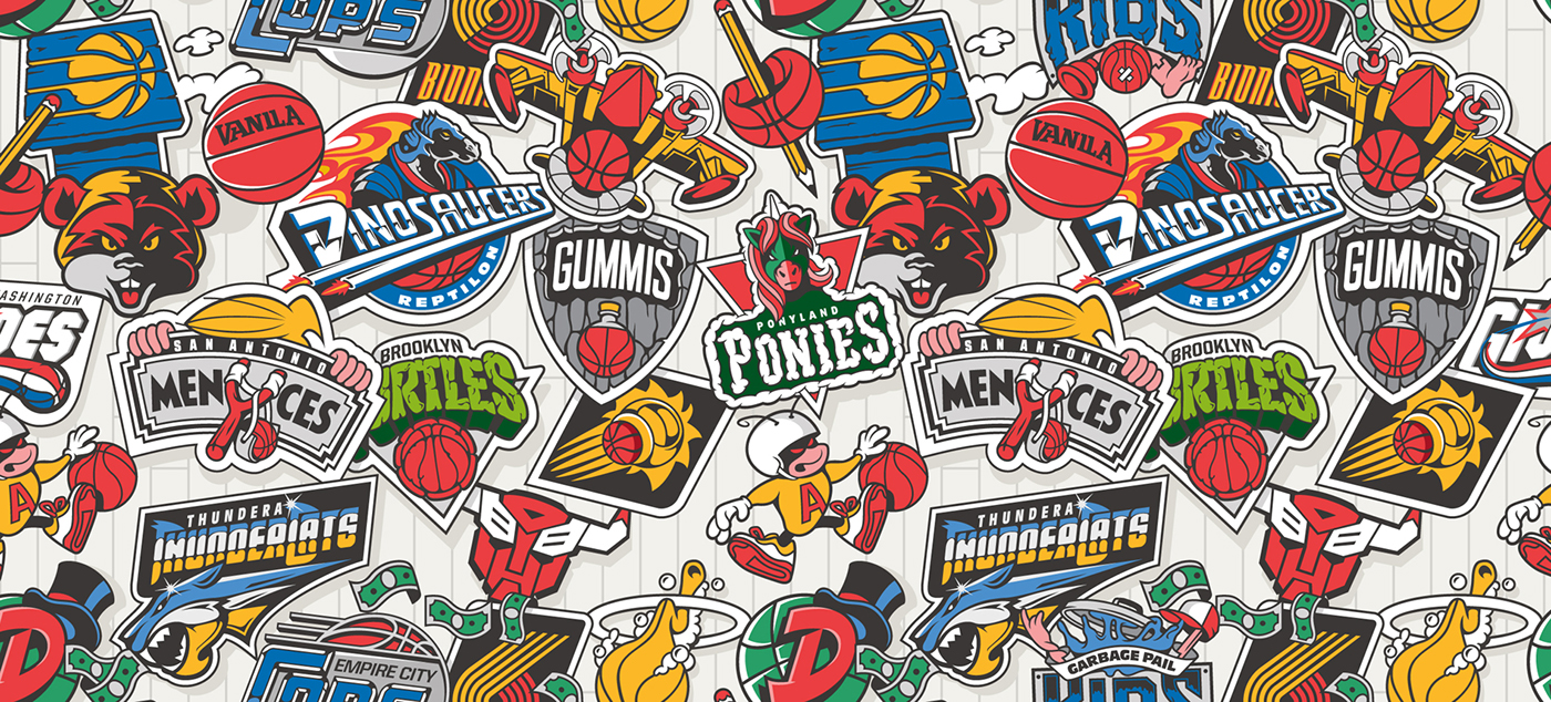NBA teams logos basketball sport cartoon 80's 90's Basketball Cou...