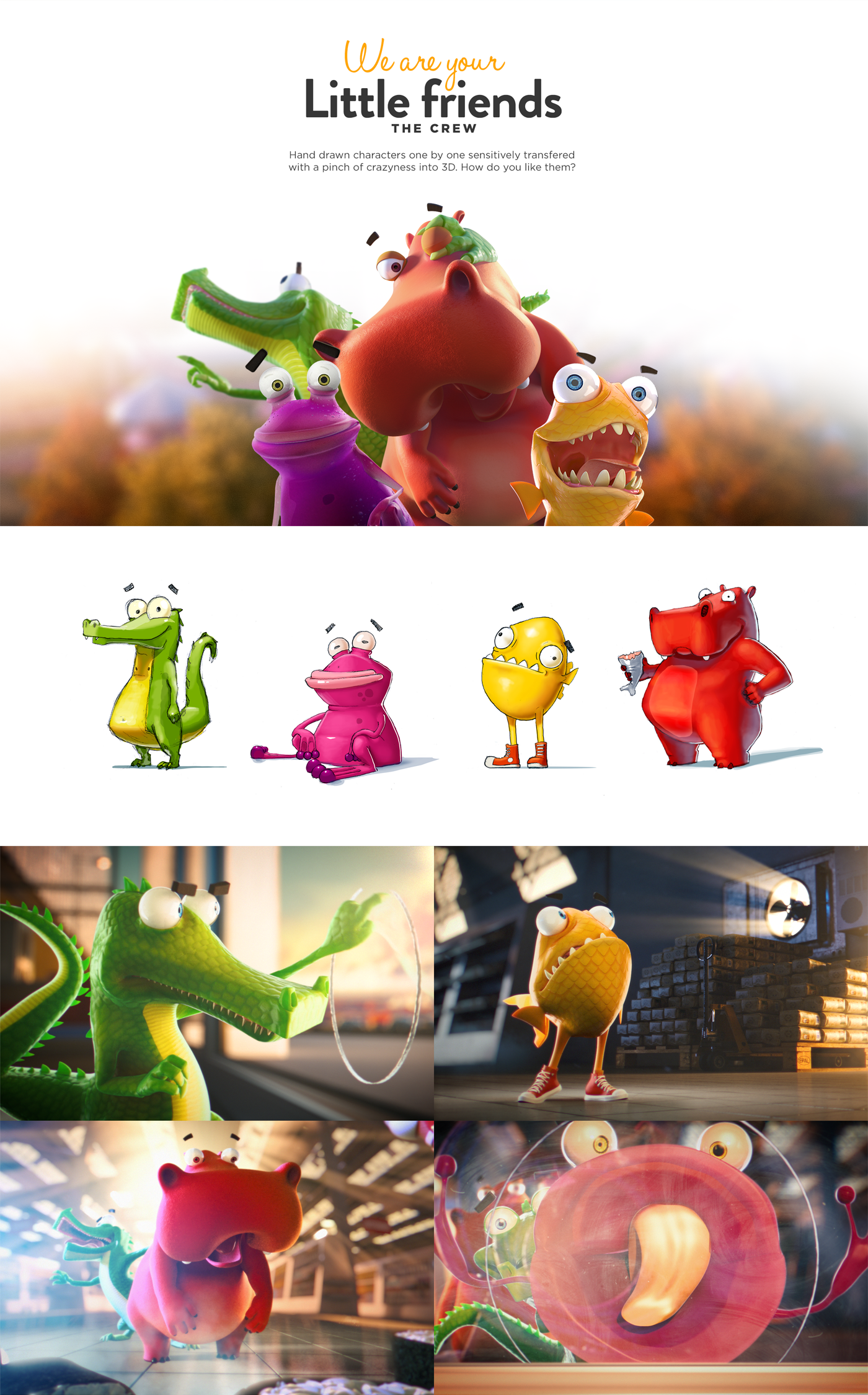 animation  cartoon animals fish hippo frog crock 3D CG stylized