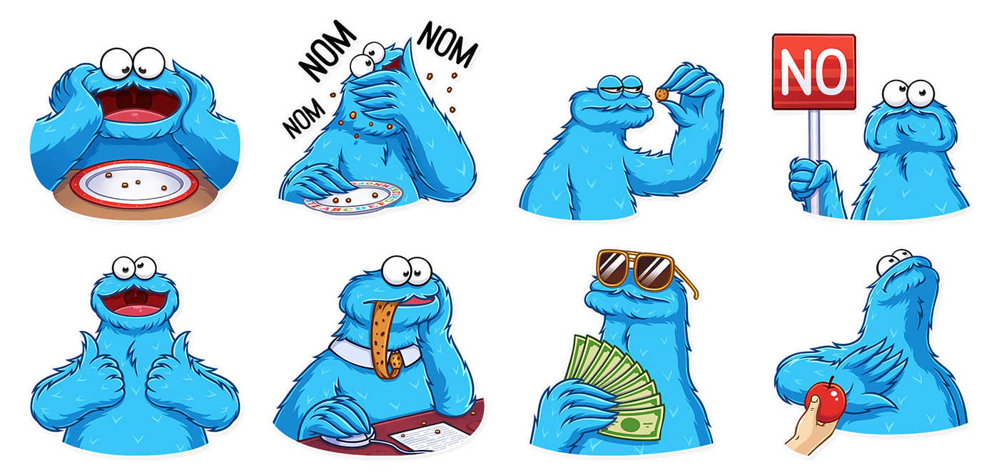 cookie monster Sesam Street cartoon stickers emotions Telegram mapets funny