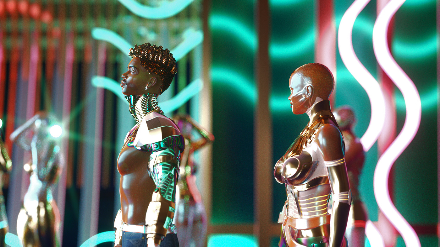 lil nas x music video visualizer futuristic Cyberpunk neon 3D octane cinema 4d Scifi