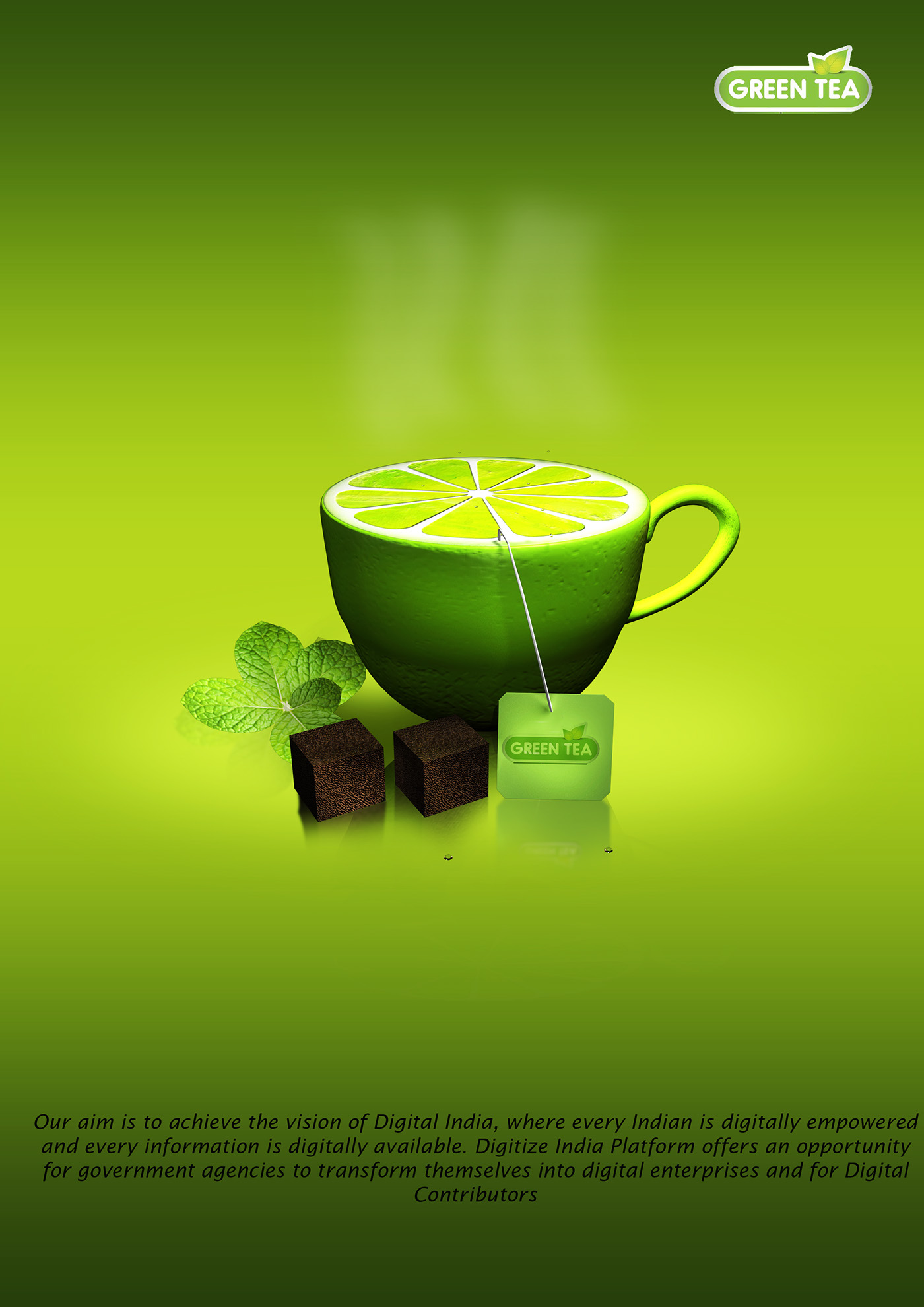 advt green green tea 3D Modelling txturing Maya photoshop