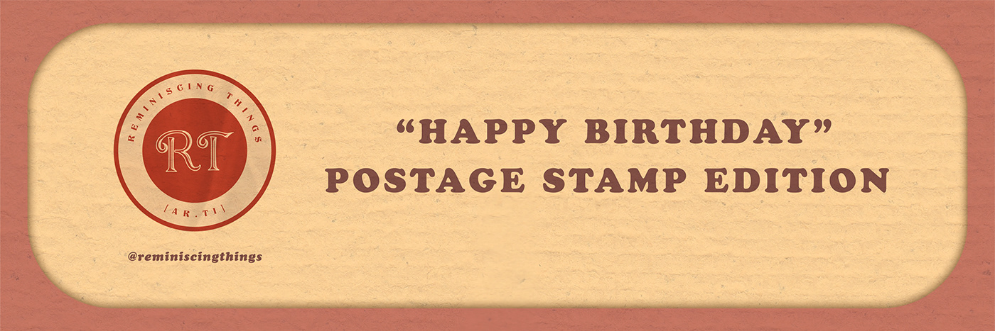 Birthday cake digital illustration gif greetings Philately Post Stamp Retro stamp vintage