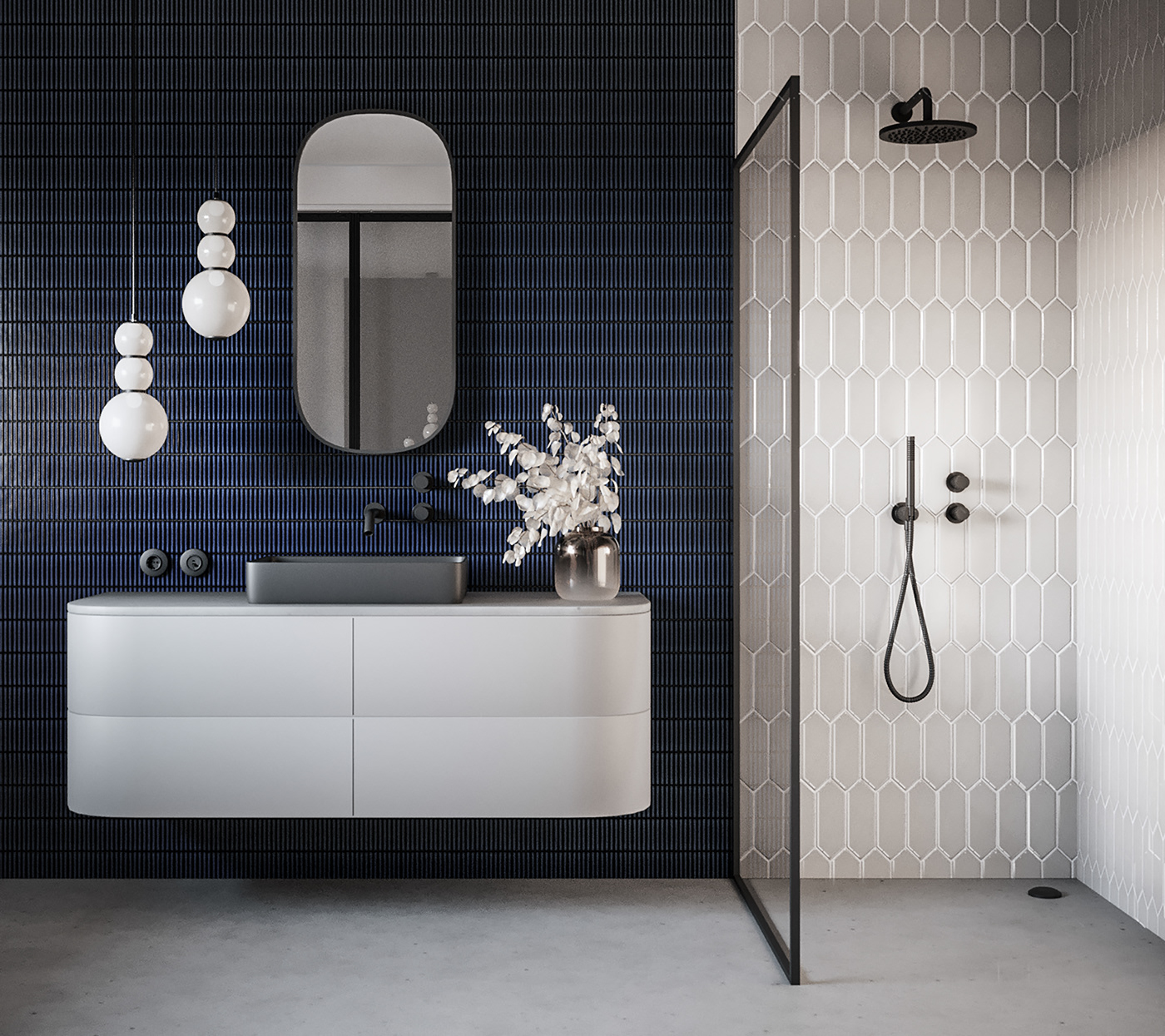 architecture bathroom Denim Interior interior design  mosaic navy tiles
