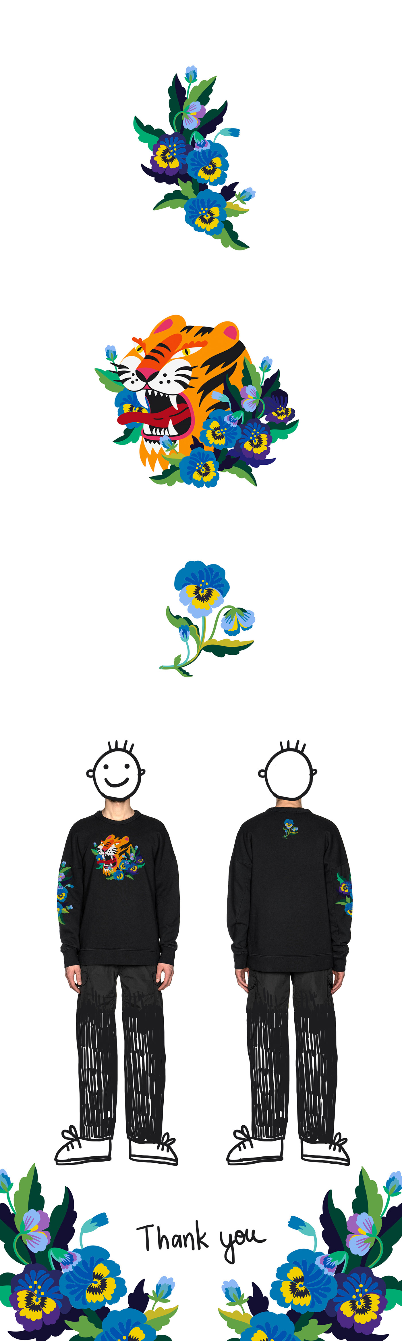 lithuania clothes embroidered tiger illustration Flower Illustration flower design animal illustration clothes illustration t shirt design clothes design