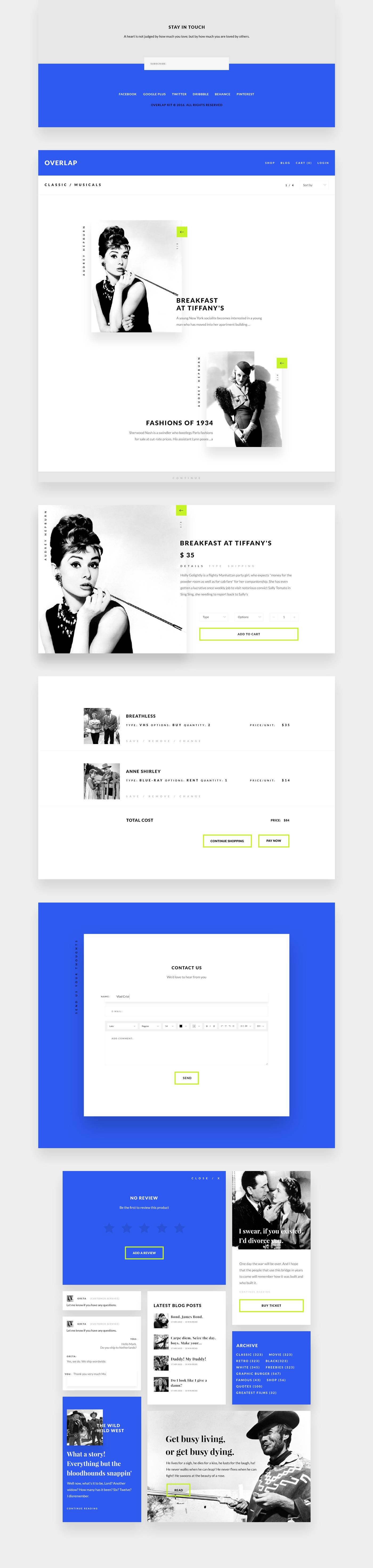 Blog UI ux free design Interface minimal concept blue trend Retro Webdesign page shadow flat