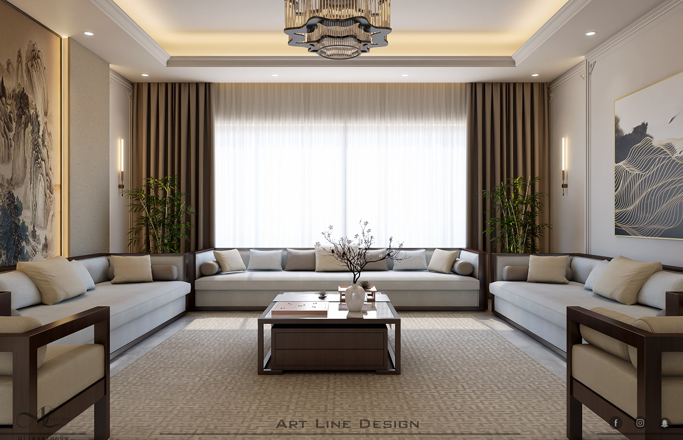 3D Visualization 3ds max architecture luxury Interior reception visualization Chinese style Chinese style design