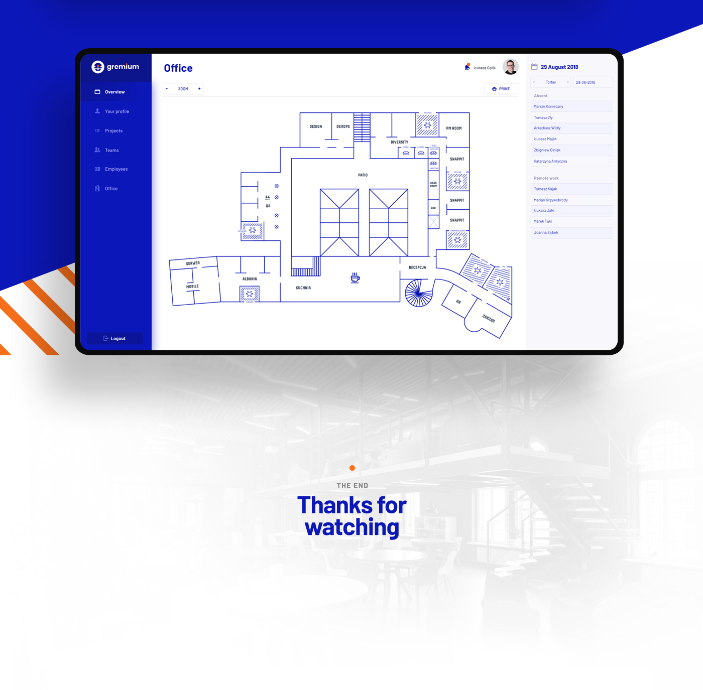 UI ux web app blue HR Gremium product TSH orange dashboard
