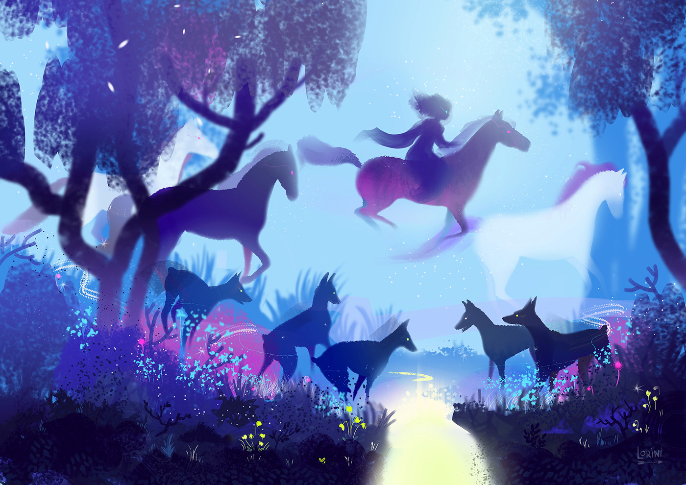 art digital dog fairy fantasy forest horse ILLUSTRATION  night spirit
