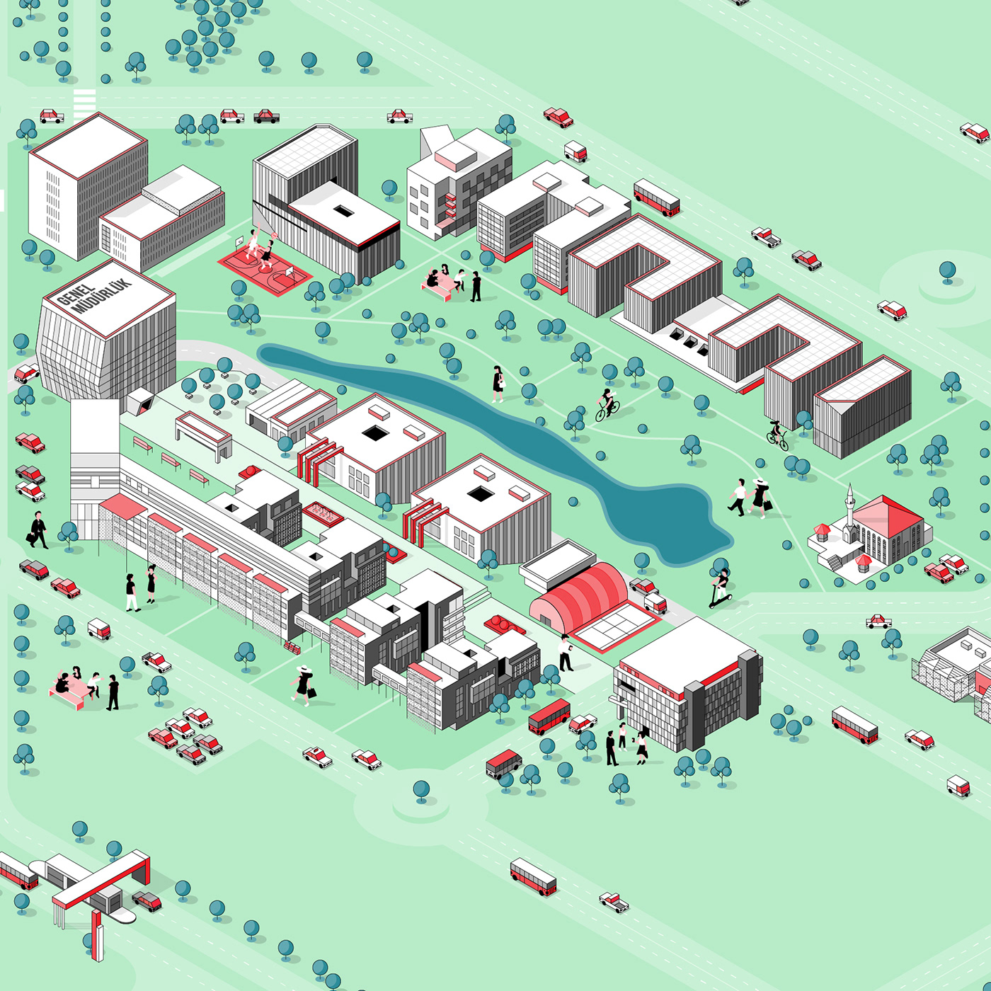 3D axonometric building city ILLUSTRATION  infographic Isometric map vector