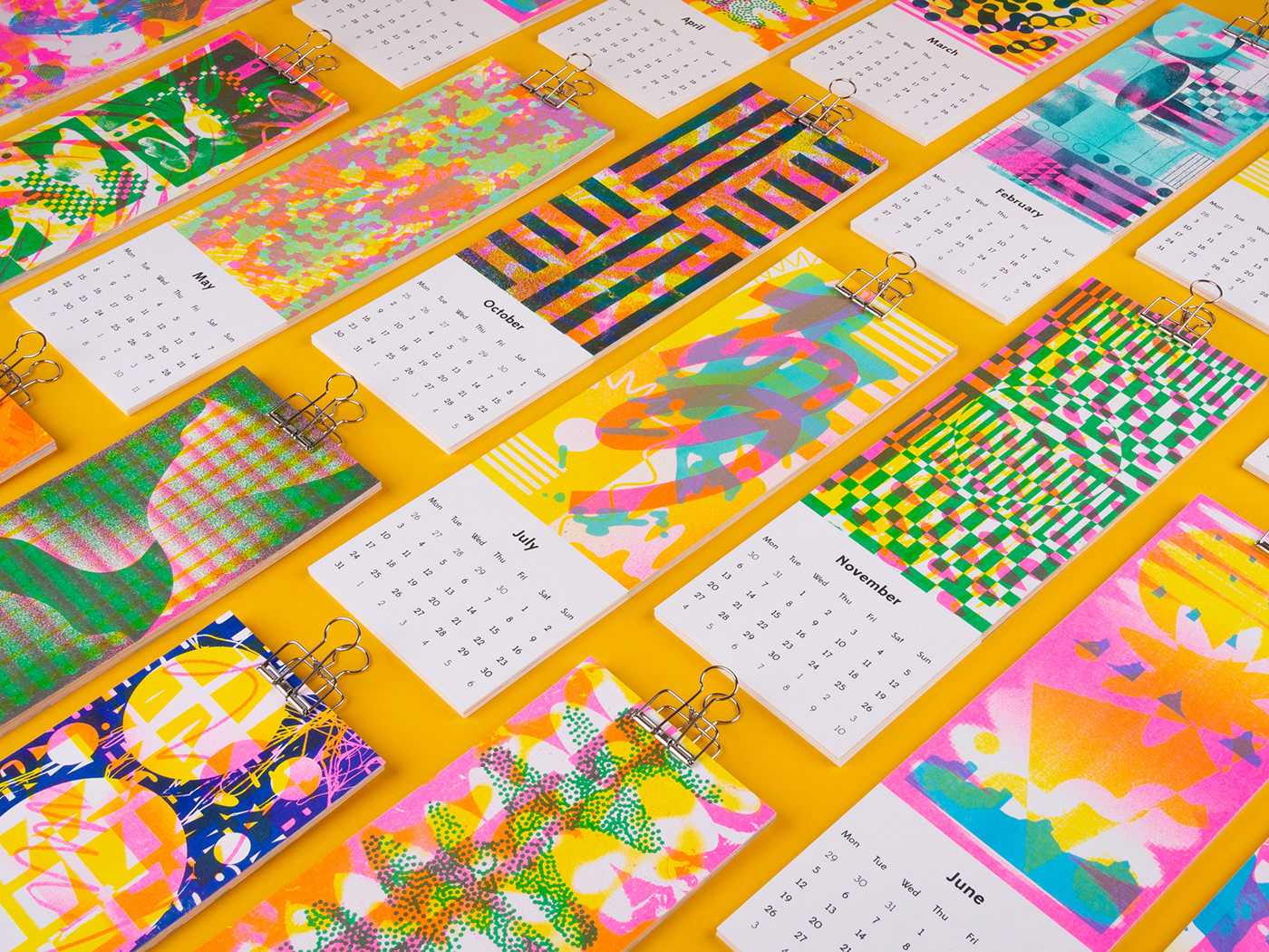 analog calendar colors graphic design  Positive print risograph Sustainability Sustainable vibrant
