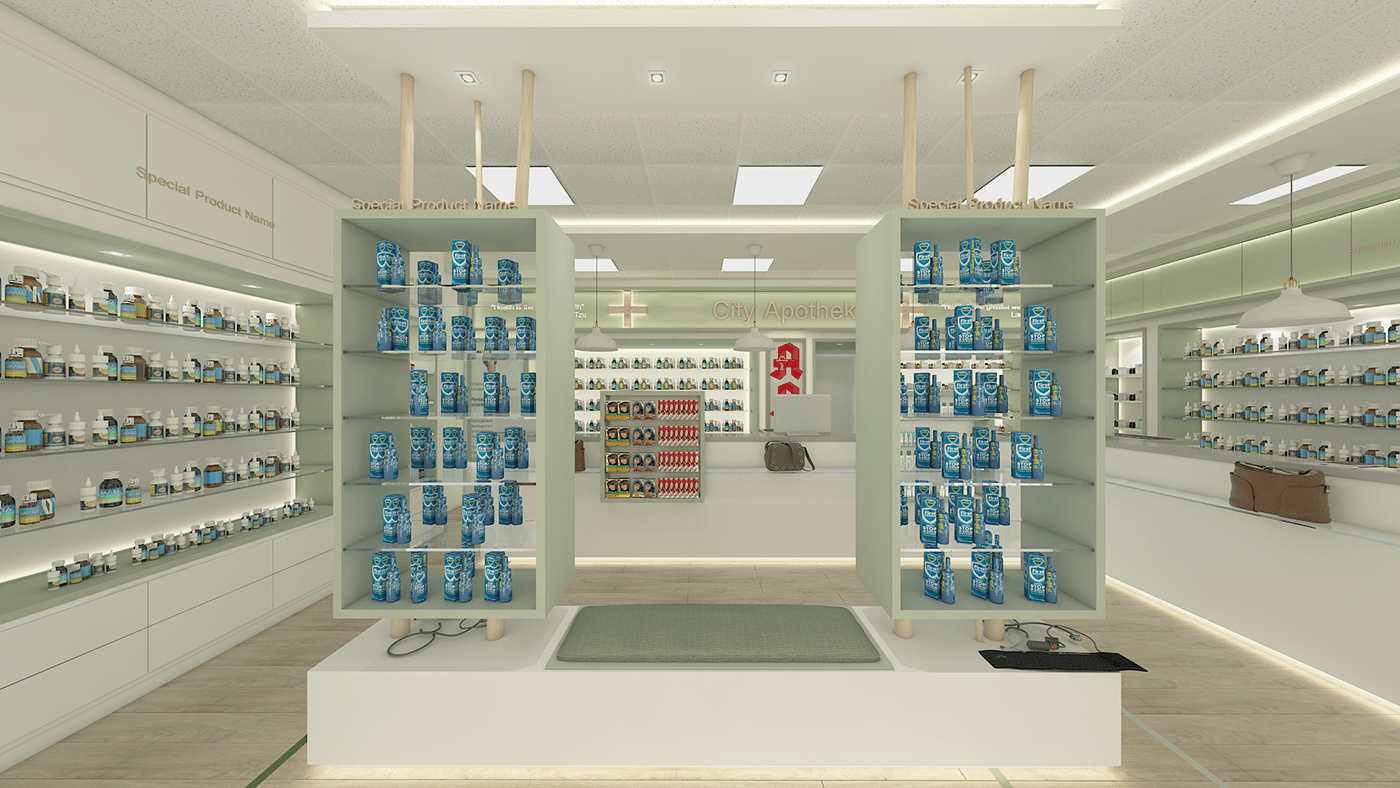 3D 3ds max design eczanetasarım interior design  modern pharmacy pharmacy design interior Render vray