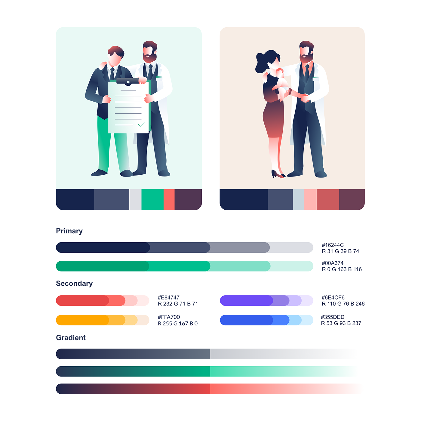 Color palette as part of the visual language designed for EMI Health