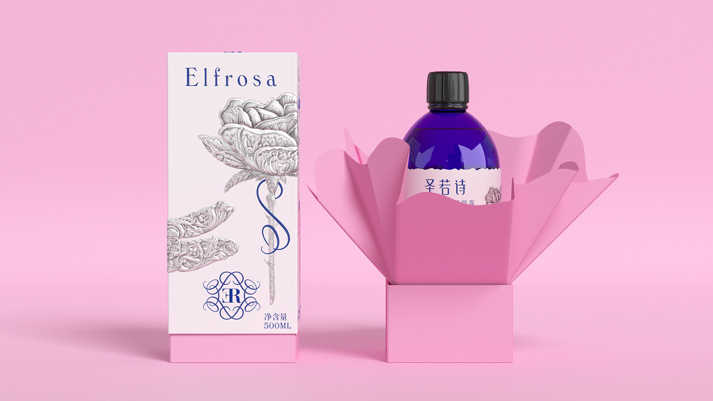 package design pink rose elf 包装设计 大马士革玫瑰 玫瑰花 玫瑰纯露