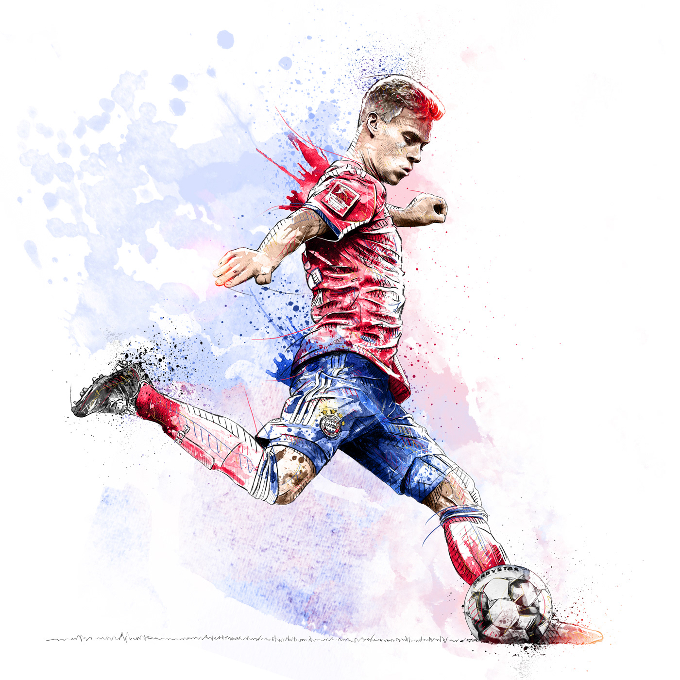 watercolor sport FC Bayern football soccer champions league sportive atheletes Dynamic portrait