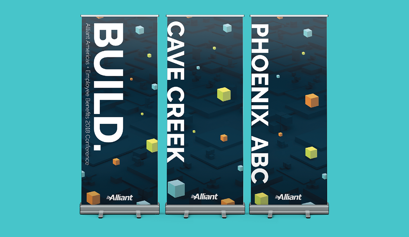 build conference Sales Conference 3D blender blocks brochure banners insurance