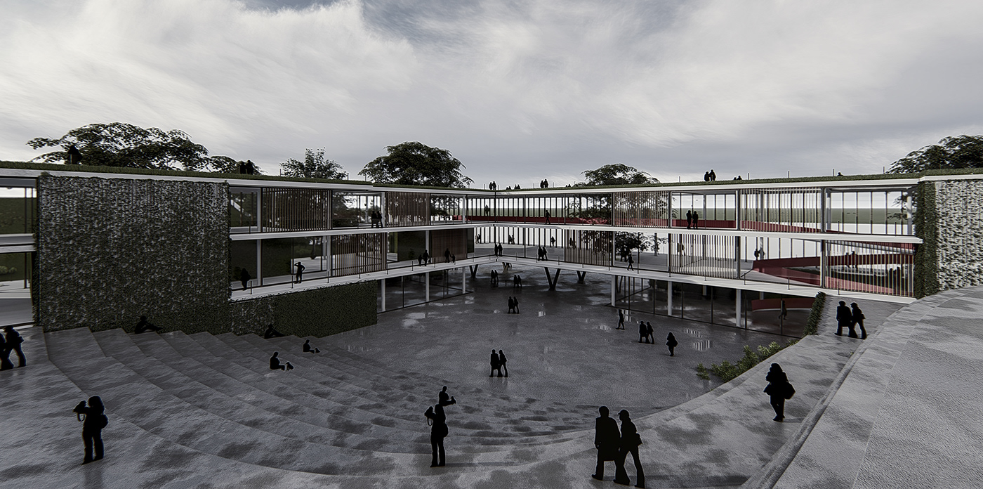 anfiteatro arquitectura Barranca centro cultural corte diseño de exteriores Diseño de Interiores Espacio público modelo 3d