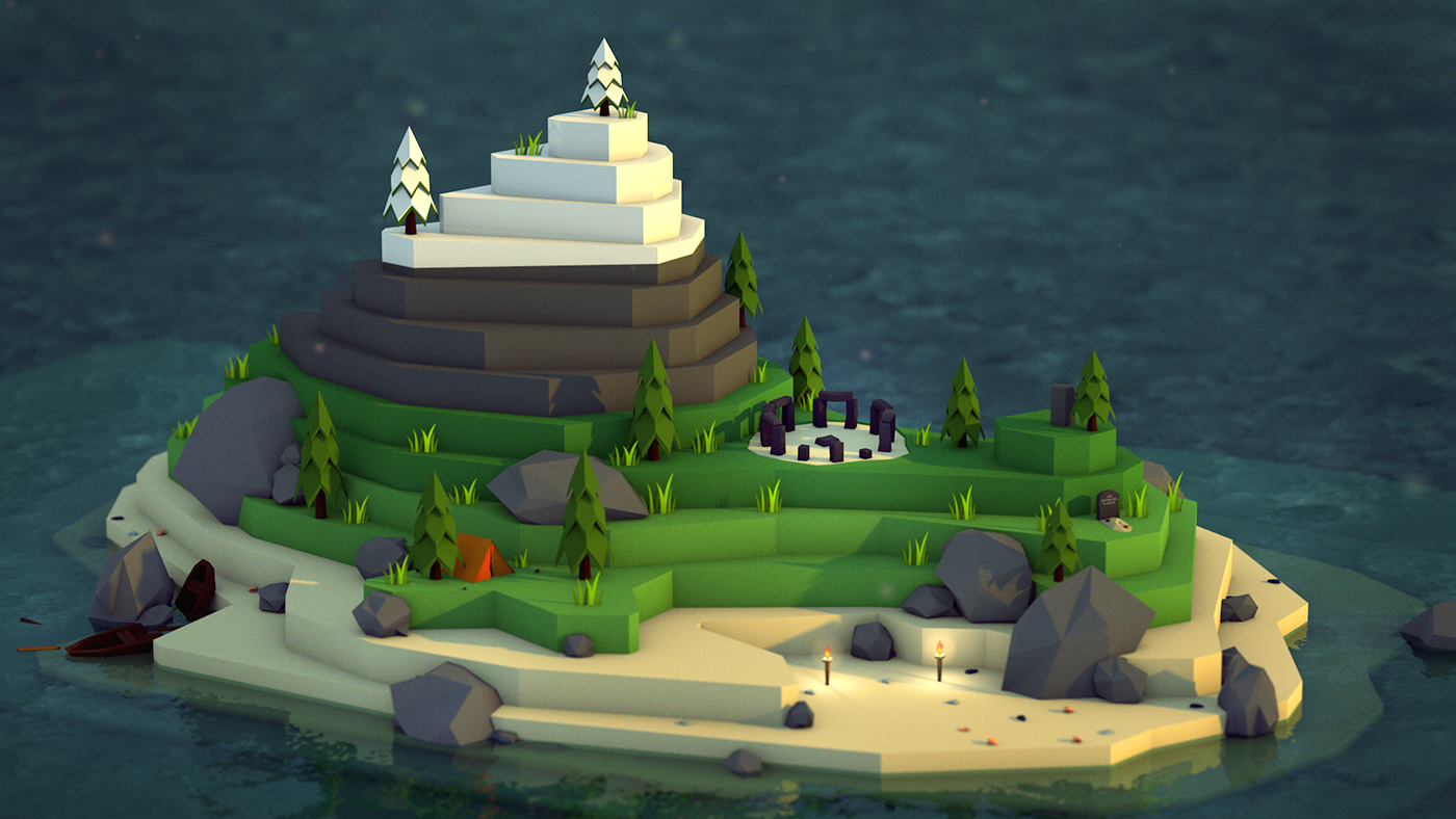 farewell island 3D Low Poly camping lost Ocean