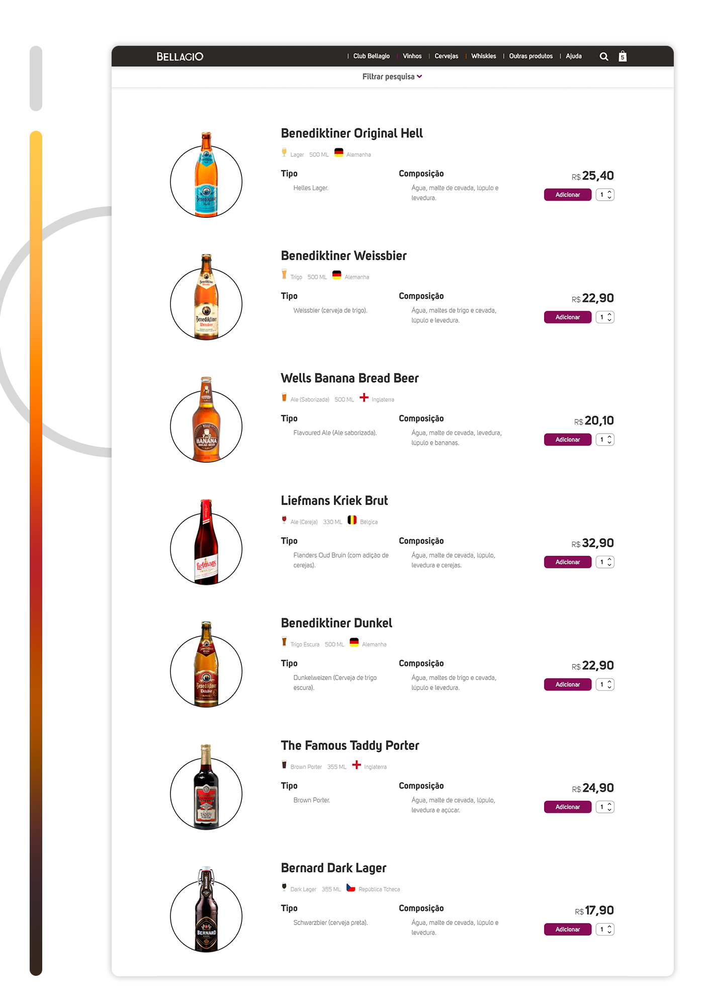 Website wine beer e-commerce interaction UI ux bellagio club Whisky