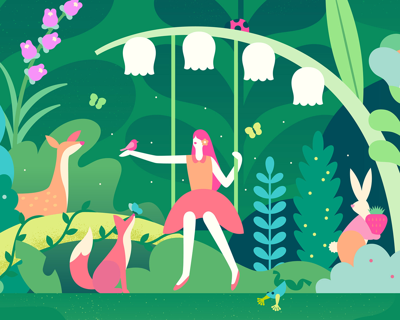 animal flower forest jungle spring 2D art adobe illustrator Digital Art  vector