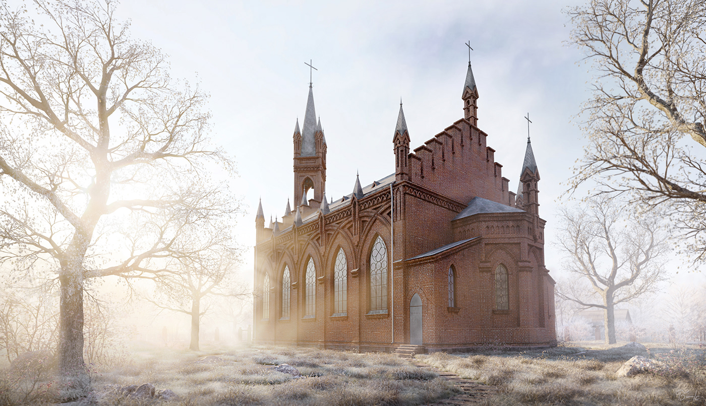 architecture church reconstruction winter frozen belarus free model temple gothic
