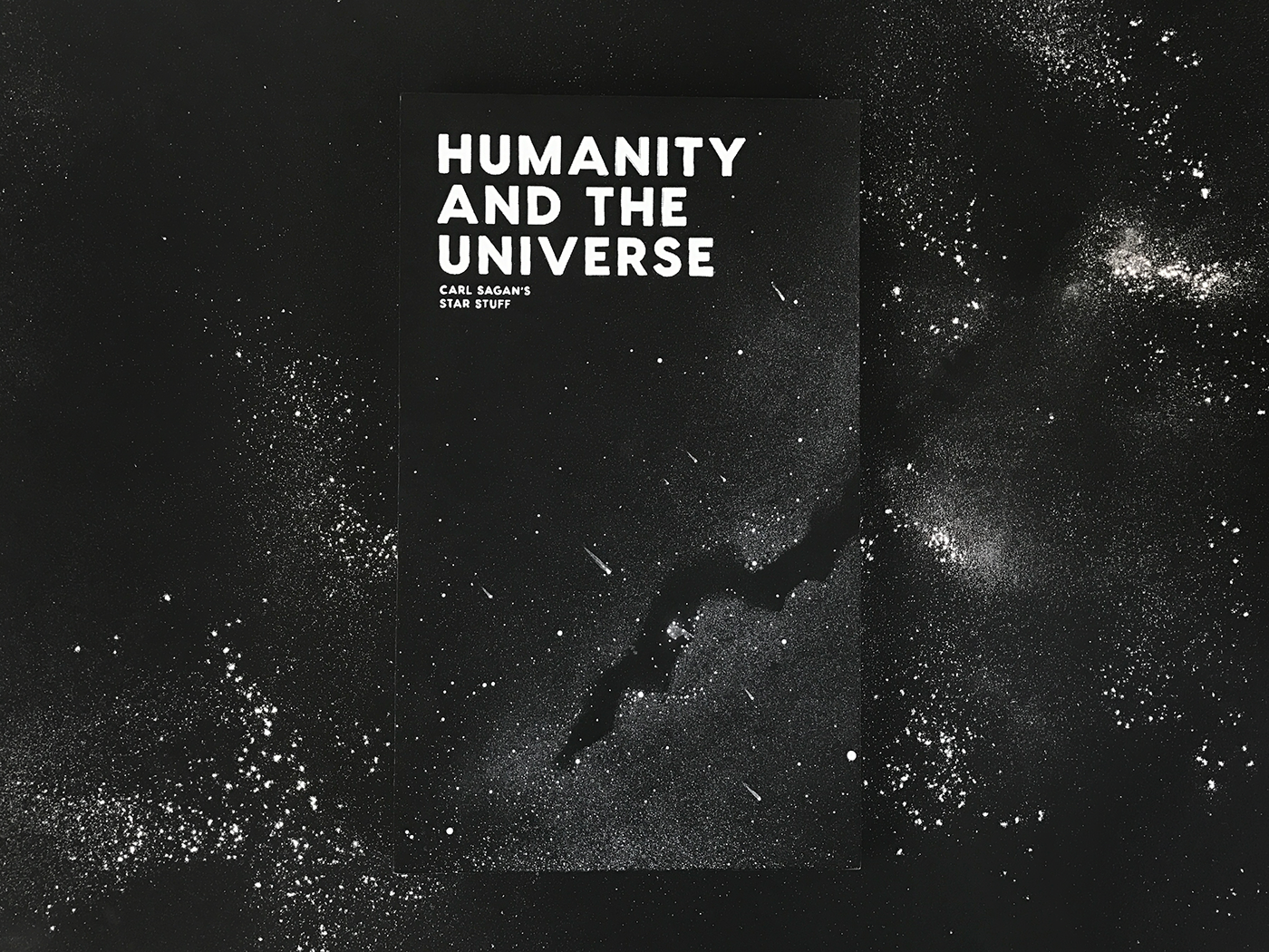 Bookdesign humanity universe editorial starstuff bookcover bookmaking InDesign Layout silkscreen